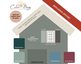BLUE-GREEN GRAY Mid-Tone Exterior Paint Color Scheme: Benjamin Moore (Digital Download)