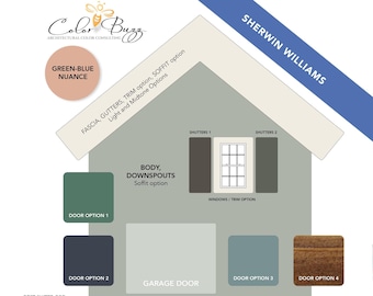 BLUE-GREEN Exterior Paint Color Scheme: Sherwin-Williams (Digital Download)
