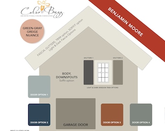 GREEN-GRAY-BEIGE Home Color Palette for Exterior - Benjamin Moore (Digital Download)