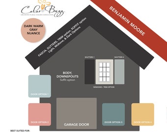 DARK WARM CHARCOAL Exterior Paint Color Scheme: Benjamin Moore (Digital Download)