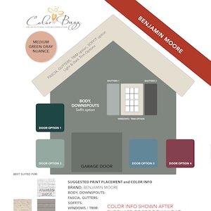 MED GREEN GRAY| Exterior Paint Color Scheme | Benjamin Moore Paints Only