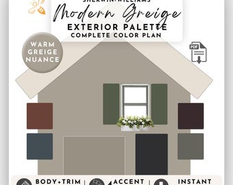 Greige Exterior Palette Paint Guide Professional Designer New Homeowner Gift Digital Design Download House Makeover Inspiration Neutral Tone