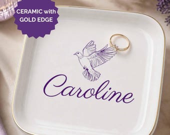 Keepsake Tray Personalized Jewelry Dish Ceramic Ring Storage Bridesmaid Gift Custom Vanity Trinket Accessory Holder Gift Idea for Her