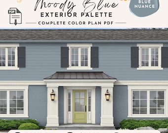 Muted Navy House Exterior Color Palette Benjamin Moore Paint Scheme New Homeowner Gift Craftsman Cottage Mid Century Traditional