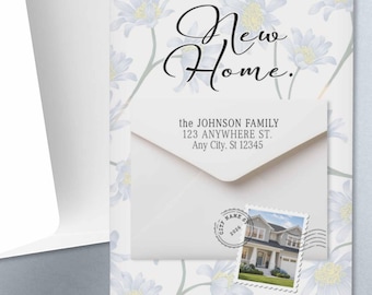 New Home Card Floral Moving Announce Address Change Notification Postcard Envelope Relocation Home Purchase Housewarming We Moved Customized