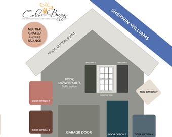 GRAYED GREEN 3 Exterior Paint Color Scheme: Sherwin-Williams (Digital Download)