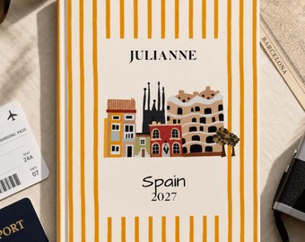 Spain Travel Journal Personalized Europe Scrapbook France England Portugal Netherlands Notebook Unlined Vacation Diary Custom Wedding Gift