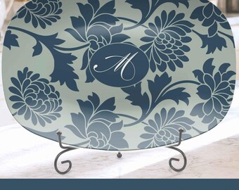 Personalized Gift for Hostess Serving Platter Oval Elegant Buffet Tray Unbreakable Damask Floral Dish Microwave Safe Serving Dish forParty