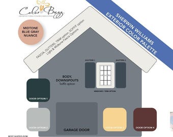 Blue Gray House Exterior Color Palette Sherwin Williams Paint Scheme New Homeowner Gift Home Improvement Craftsman Cottage Traditional