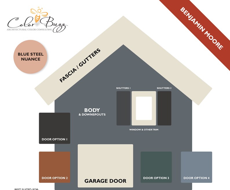 Home Exterior Color Palette Benjamin Moore Paint Blue Steel Gray Etsy