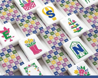 American Mahjong Personalized Gift Tile Set Monogram Weighted Single Layer Tiles Mahjong Player Gift Floral Handmade Tiles Storage Case Bag