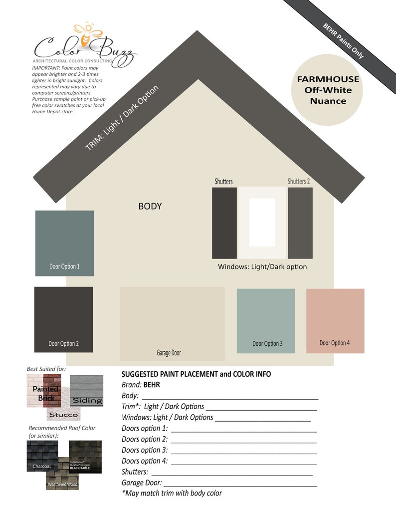 OffWhite/Cream Home Exterior Color Palette BEHR Paint Etsy
