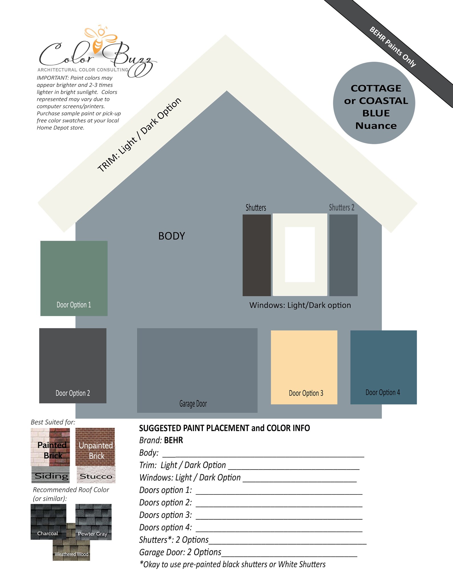 Blue Cottage/Coastal Exterior Color Palette BEHR Paint Etsy