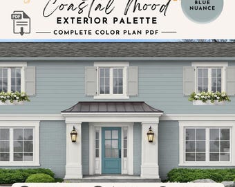 Blue Coastal House Exterior Color Palette Sherwin Williams Paint Scheme New Homeowner Gift Home Improvement Craftsman Cottage Beach