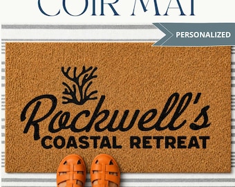 Personalized Doormat Coir Welcome Mat Custom Name Entryway Front Door Entryway Decor Beach Porch Rug Home Doormat New Home Gift Coastal Surf