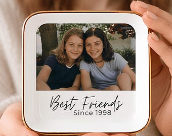 Best Friends Sister Custom Photo Personalized Trinket Dish Ceramic Jewelry Holder Ring Keepsake Friendship Gift Birthday Monogram Bridesmaid
