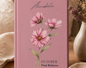Journal October Birthday Gift Idea Personalized Name Journal October Birth Month Flower Custom Name Notebook Floral Travel Diary for Her