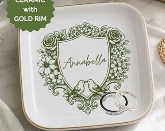 Anniversay Gift Tray Ceramic Jewelry Dish Personalized Ring Holder Custom Trinket Catchall Floral Vanity Bowl Bath Necklace Ring Organizer