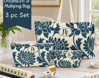 Mahjong Personalized Game Night Bags for Women Mahjong Player Gift Idea Holiday Gift Set 3 Piece Bag Mahjong Racks Tiles Storage Organizer