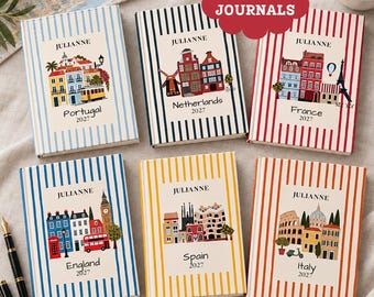 Personalized Travel Journal Blank Page Notebook European City France Italy Spain Portugal England Netherlands Vacation Diary Honeymoon