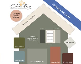 GREEN Mid-Tone Exterior Paint Color Scheme: Sherwin-Williams (Digital Download)