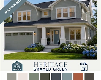 Grayed Green Exterior Palette Paint Color Guide Painter Spec Sheet Realtor Resource Rental Property Paint Plan Home Improvement Curb Appeal