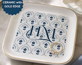Trinket Dish Gold Rim Ceramic Personalized Tray Bridesmaid Gift Wedding Keepsake Ring Holder Necklace Storage Vanity Catchall French Design