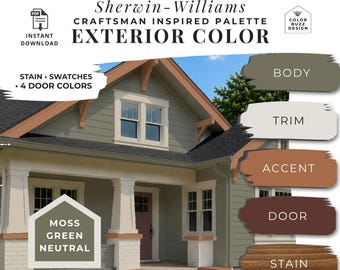 Craftsman Home Exterior Color Palette Moss Green Neutral Sherwin-Williams Exterior Paint Scheme Bungalow House Color Ideas Home Improvement