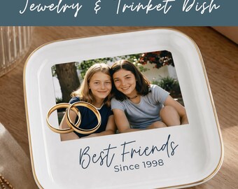 Best Friends Sister Custom Photo Personalized Trinket Dish Ceramic Jewelry Holder Ring Keepsake Friendship Gift Birthday Monogram Bridesmaid
