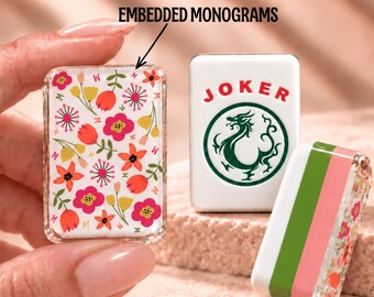 American Mahjong Tile Set Monogrammed Acrylic Tile Mahjong Dice Game Premium Quality Mahjong Tiles Personalized Mahjong Gift Ideas for Her
