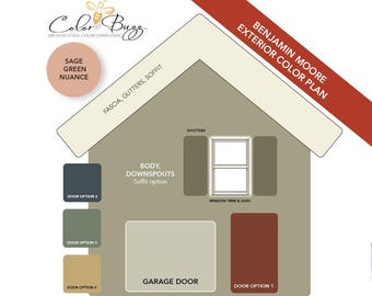 Sage Green Exterior Paint Color Palette Benjamin Moore Scheme Craftsman Cottage Traditional House Renovation Gift Homeowner Consultation