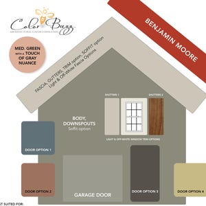 GREEN GRAY Mid-tone Exterior Paint Color Scheme: Benjamin Moore (Digital Download)