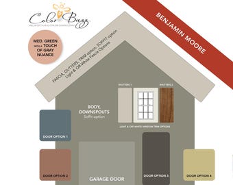 GREEN GRAY Mid-tone Exterior Paint Color Scheme: Benjamin Moore (Digital Download)