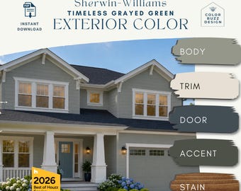 Green Gray Exterior Color Palette Paint Colors Guide for Renovation Planning New Build Painting Project House Curb Appeal Sherwin Williams