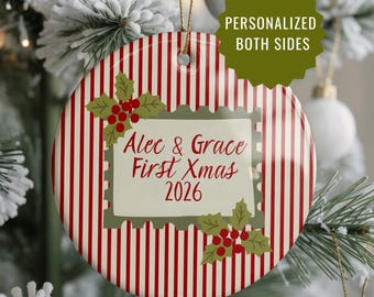 Personalized Christmas Ornament Porcelain Holiday Decoration Custom Newlywed Keepsake Gift Tag Dinner Party Card Gift Ideas for Couples
