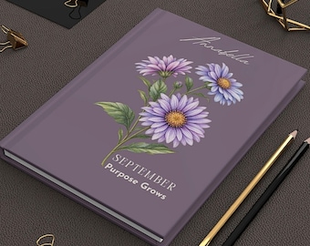 September Birthday Gift Idea Journal Personalized Hardcover Notebook Botanical Birth Flower Gift Under 20 Women Writing Pad Custom Name