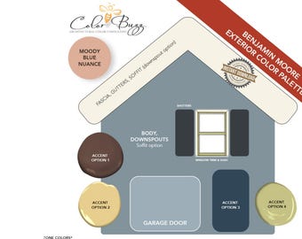 Slate Blue House Exterior Paint Color Palette Benjamin Moore Navy Scheme New Homeowner Gift Idea Craftsman Style Cottage Design Traditional