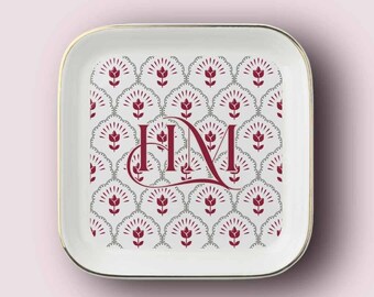Bandeja de cerámica con borde dorado, personalizada, ideal como regalo para damas de honor, recuerdo de boda, soporte para anillos, almacenamiento de collares y organizador de tocador. Diseño francés.