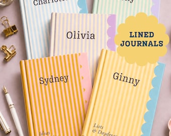 Striped Journal Personalized Hardcover Journal Gift Teen Girl Preppy Stationery Custom Name Notebook Writing Memories Stocking Gift Under 20