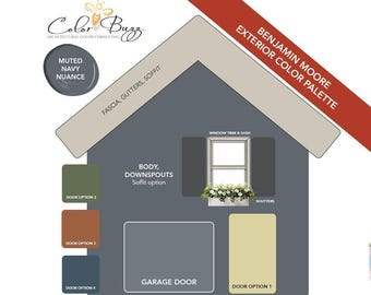 House Exterior Paint Palette Benjamin Moore Navy Blue Mid Century or Traditional Home Improvement Craftsman Style Color Ideas