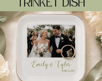 Personalized Jewelry Dish Wedding Ring Holder Ceramic Trinket Tray Custom Photo Bride Gift Idea Anniversary Keepsake Couple Present