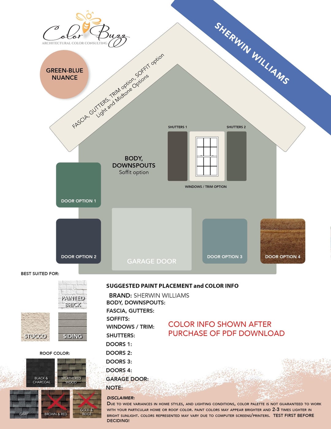 GREEN-BLUE Exterior Paint Color Scheme Sherwin-williams Paints - Etsy