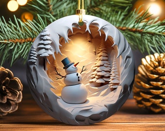Snowman 3D Illusion Christmas Ornament, Holiday Decoration, Stocking Stuffer, Christmas Gift