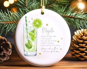 Mojito Cocktail Holiday Decoration, Holiday Drink Recipe Ornament, White Elephant Gifts, Stocking Stuffers, Cocktail Menu, Customer Gift