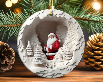 Santa Claus 3D Illusion Christmas Ornament, Holiday Decorations, Stocking Stuffer, Christmas Gift