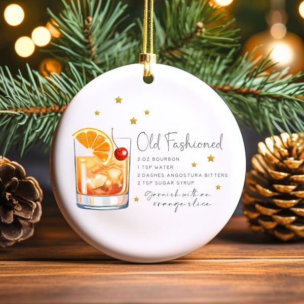 Old Fashioned Cocktail Holiday Decoration, Holiday Drink Recipe Ornament, White Elephant Gift, Stocking Stuffers, Cocktail Customer Gift