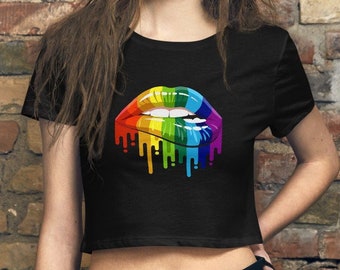 Rainbow Lips LGBTQ Shirt, LGBT Shirt, Pride Shirt, Gay Pride Shirt, Love Is Love, Gift For LGBT, Short sleeve Women’s Crop Tee