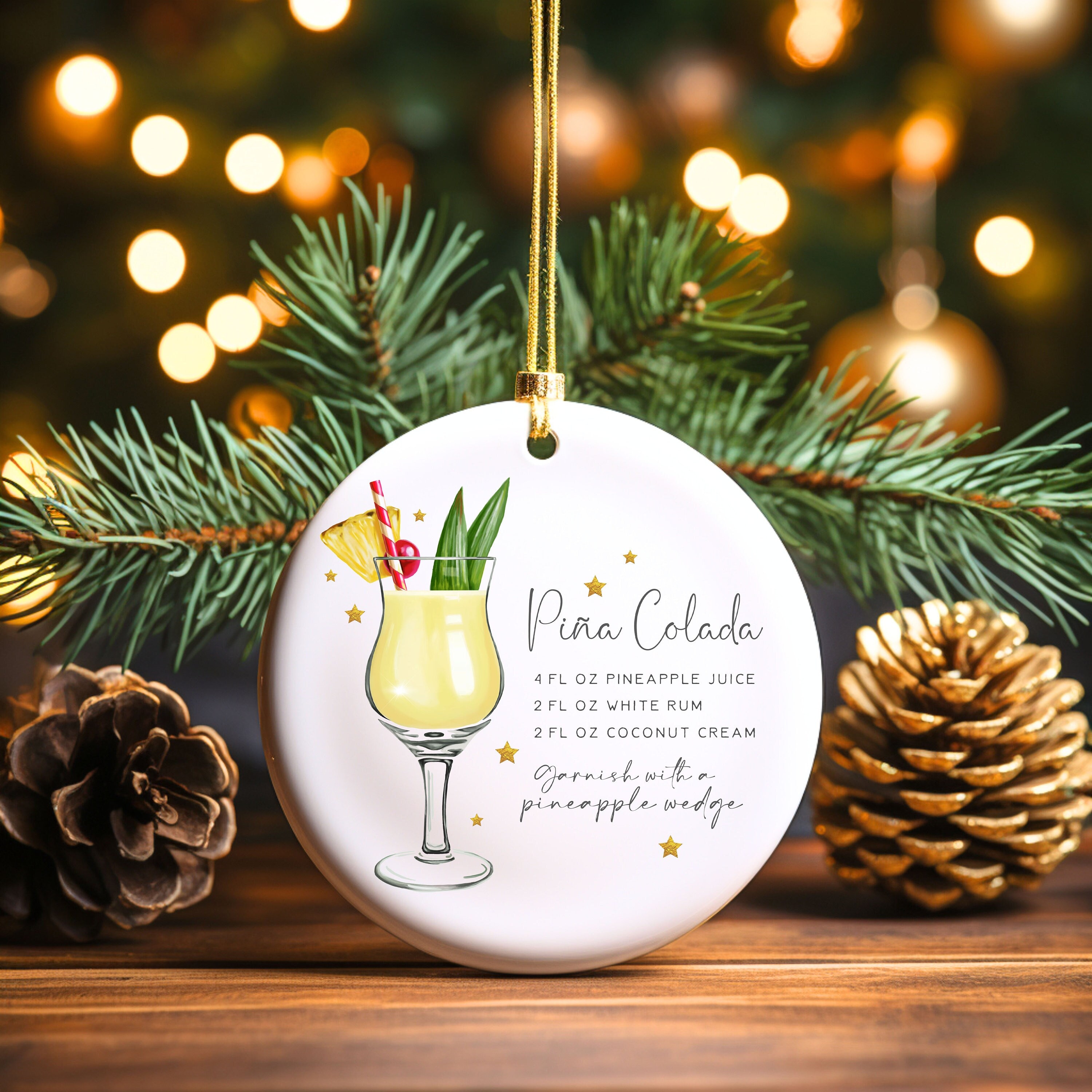 Pina Colada Cocktail Holiday Decoration, Holiday Drink Recipe Ornament, White Elephant Gifts, Stocking Stuffers, Cocktail Customer Gift
