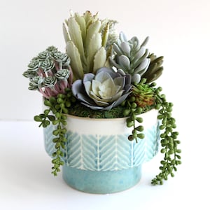 Faux succulent arrangements 10.5&quot; h x 9&quot; w Maintenance free centerpiece, stunning costal colors
