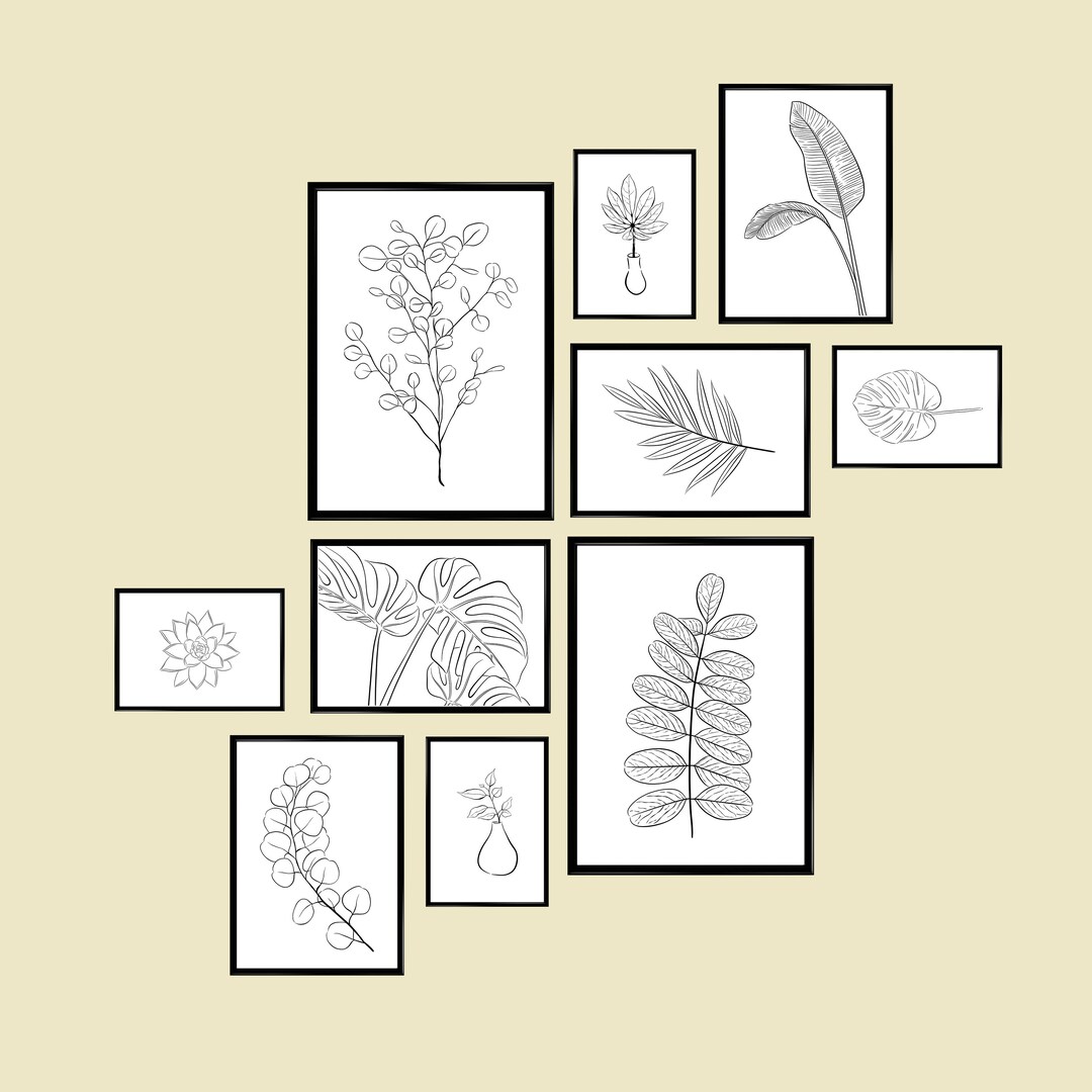 Set of 10 Black & White Plant Line Art Collection / Wall Print / Wall ...